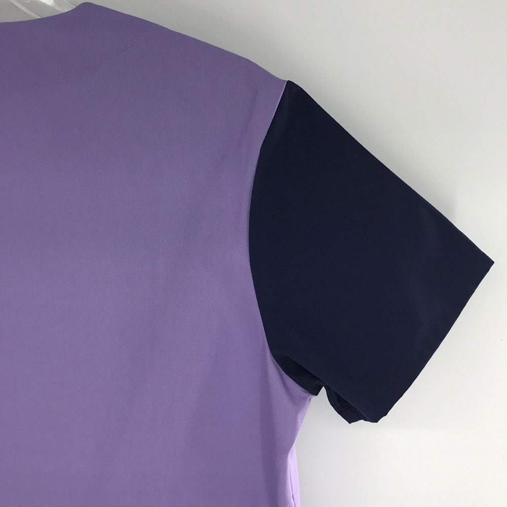 NEW Small Lilac Purple & Navy Blue Scrub Top Vneck - Picture 10 of 13